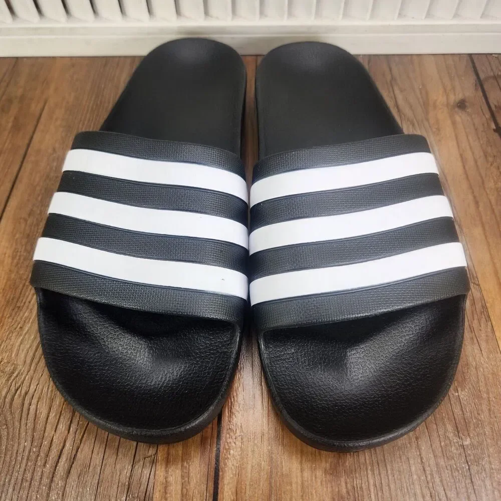 Adidas Adilette Aqua Slides Mens Sz 11 Black White Slip On Casual Sandals F35543
